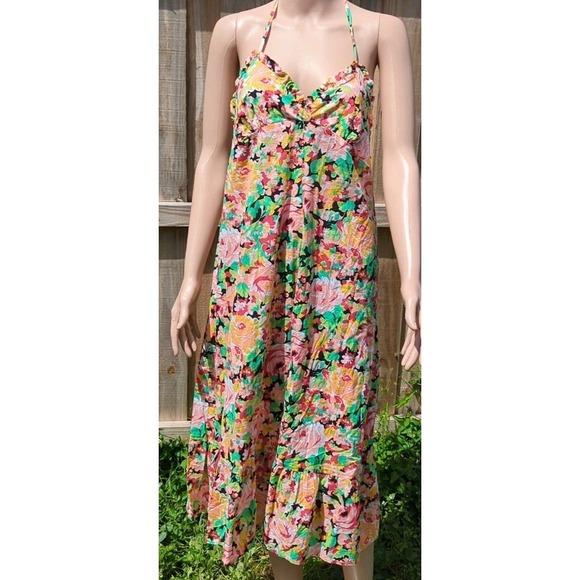 Vintage Etam Women's Floral Low Back Summer Dress Flowy Festival Halter - Picture 1 of 10